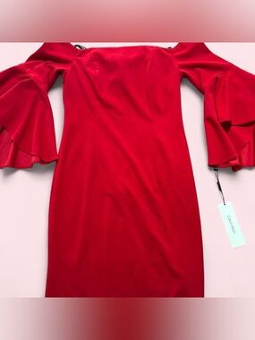 Calvin Klein Red Bell-Sleeve Sheath Dress
